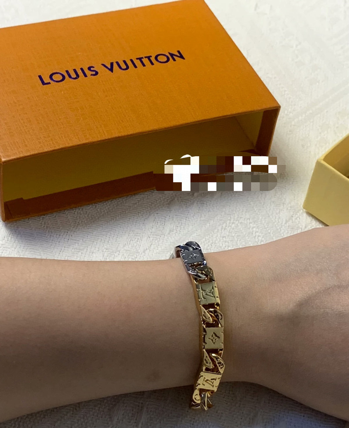 Letter Emblem Bracelet in Polished Metal-Tone – Design 031 detail view
