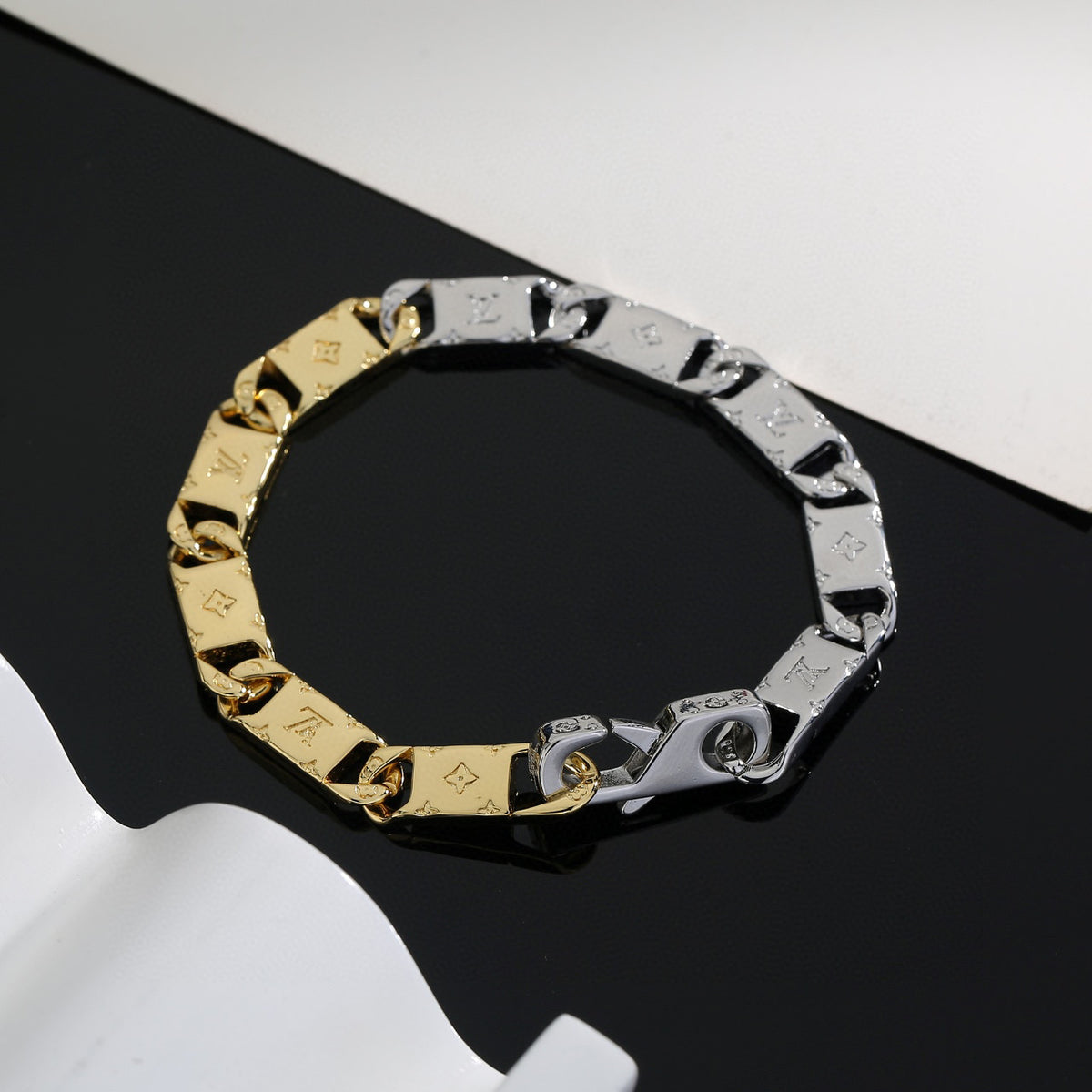Letter Emblem Bracelet in Polished Metal-Tone – Design 037 front product view