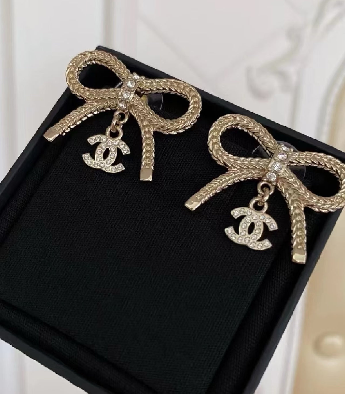 Double-C Emblem Stud Earrings in Polished Metal-Tone – Design 306 main product view