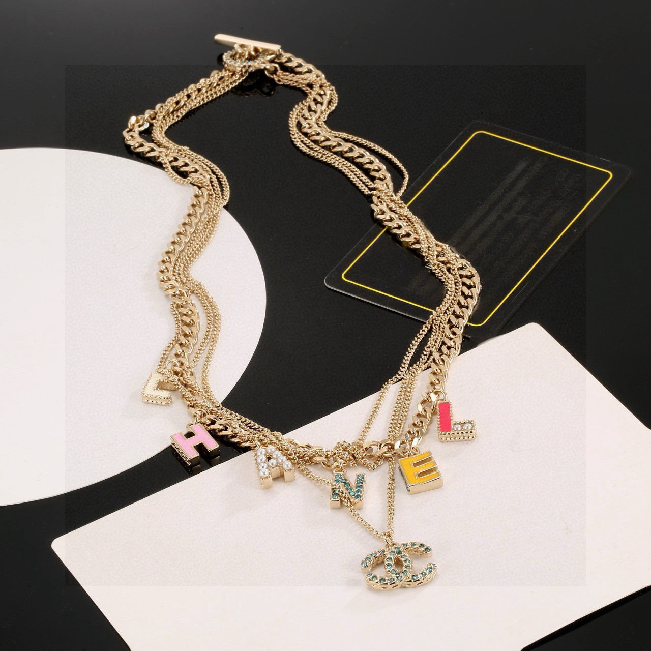 Double-C Emblem Crystal-Accent Pendant Necklace – Design 050 detail view