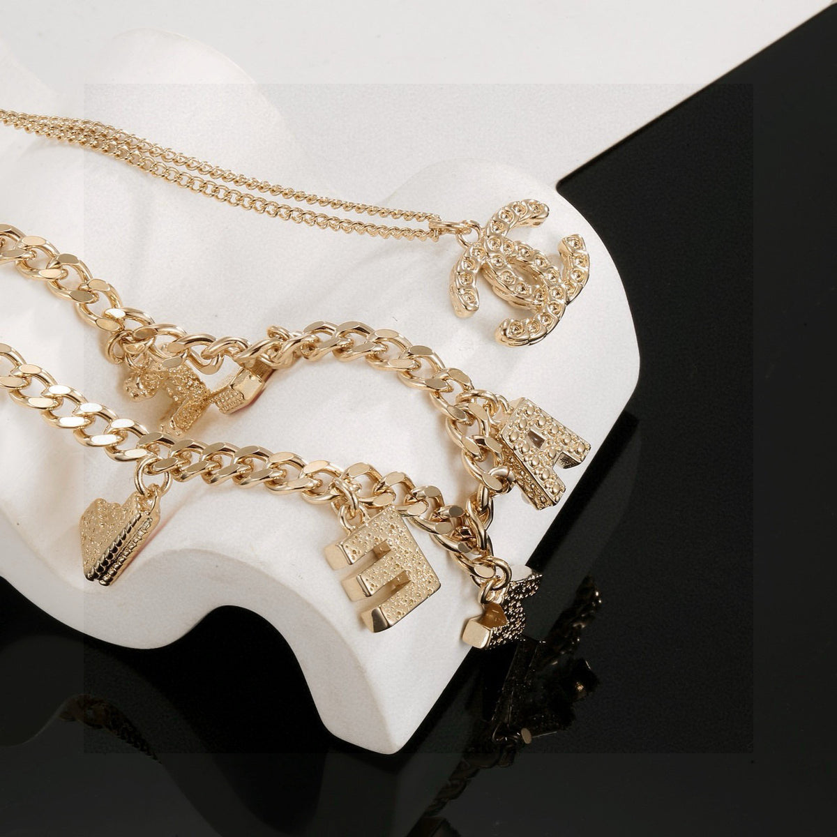 Double-C Emblem Crystal-Accent Pendant Necklace – Design 049 front product view