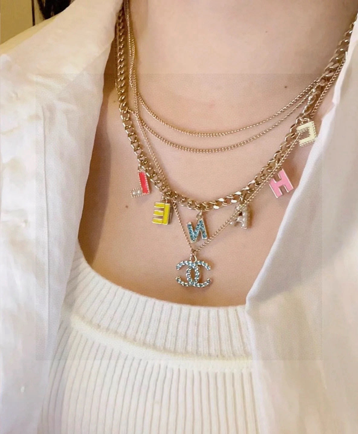 Double-C Emblem Crystal-Accent Pendant Necklace – Design 050 detail view