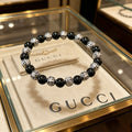 Double-G Emblem Beaded Bracelet in Polished Metal-Tone – Agate Detail – Design 015 main product view