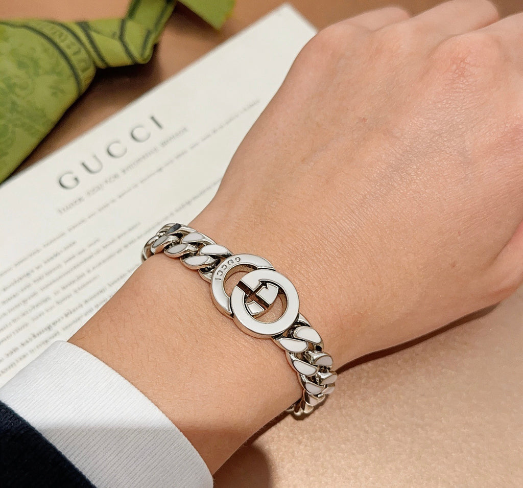 Geometric Emblem Bracelet in Polished Metal-Tone – Design 070 front product view