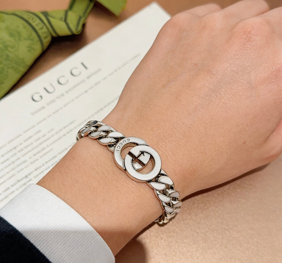 Geometric Emblem Bracelet in Polished Metal-Tone – Design 070 front product view