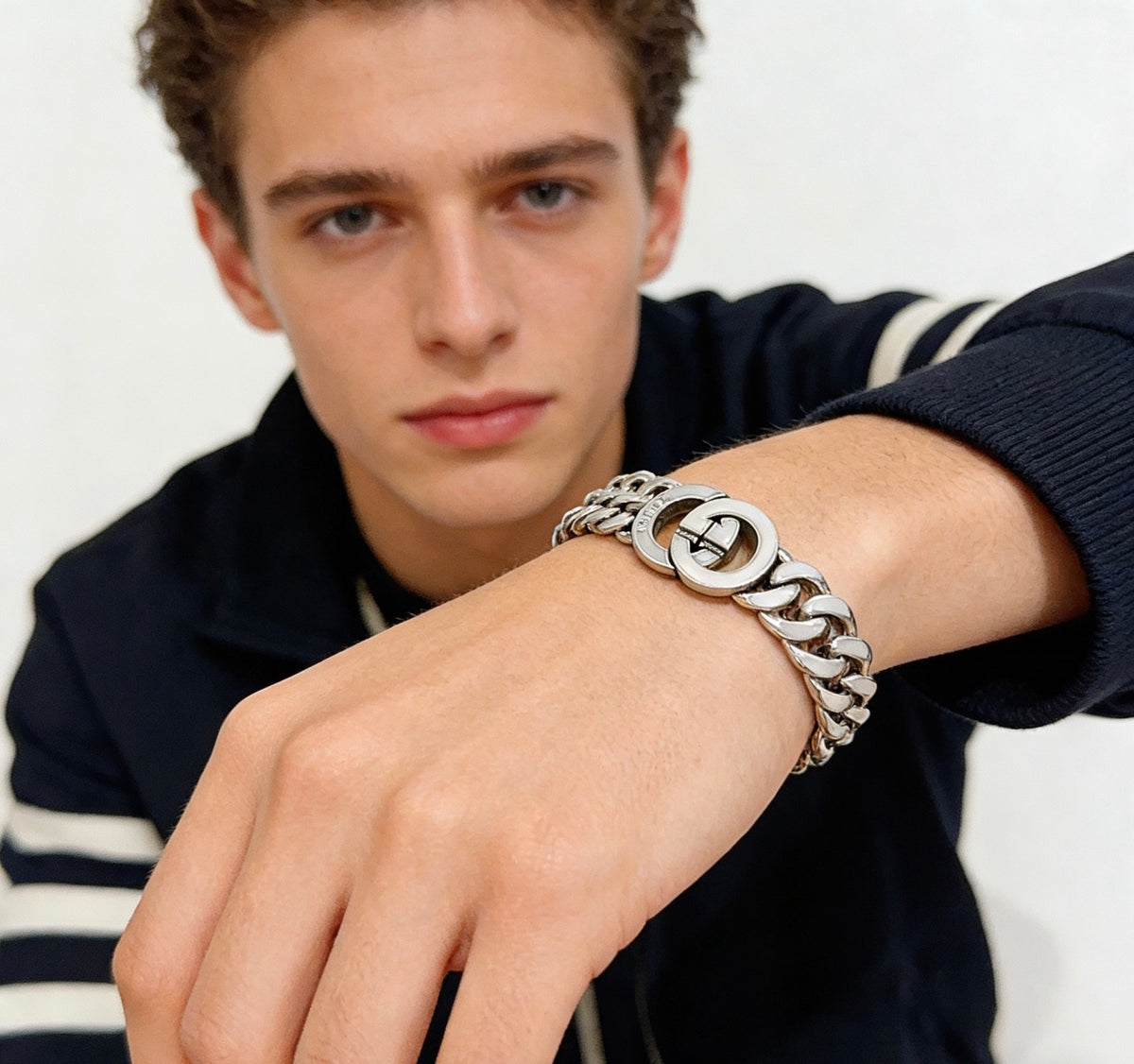 Geometric Emblem Bracelet in Polished Metal-Tone – Design 070 main product view