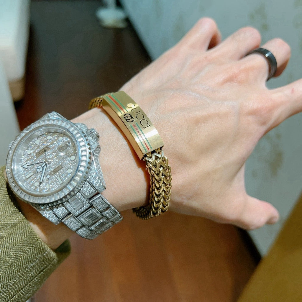 Geometric Emblem Bracelet in Polished Metal-Tone – Design 069 main product view