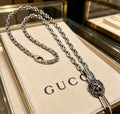 Double-G Emblem Pendant Necklace in Silver-Tone – Vintage Detail – Design 038 main product view