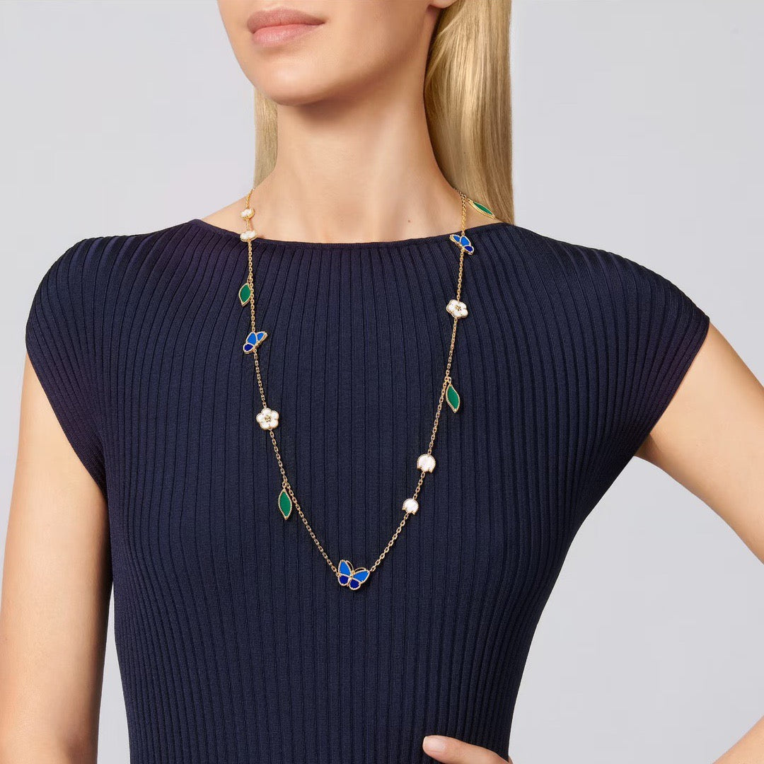 Butterfly Pendant Necklace in Polished Metal-Tone – Design 04 front product view