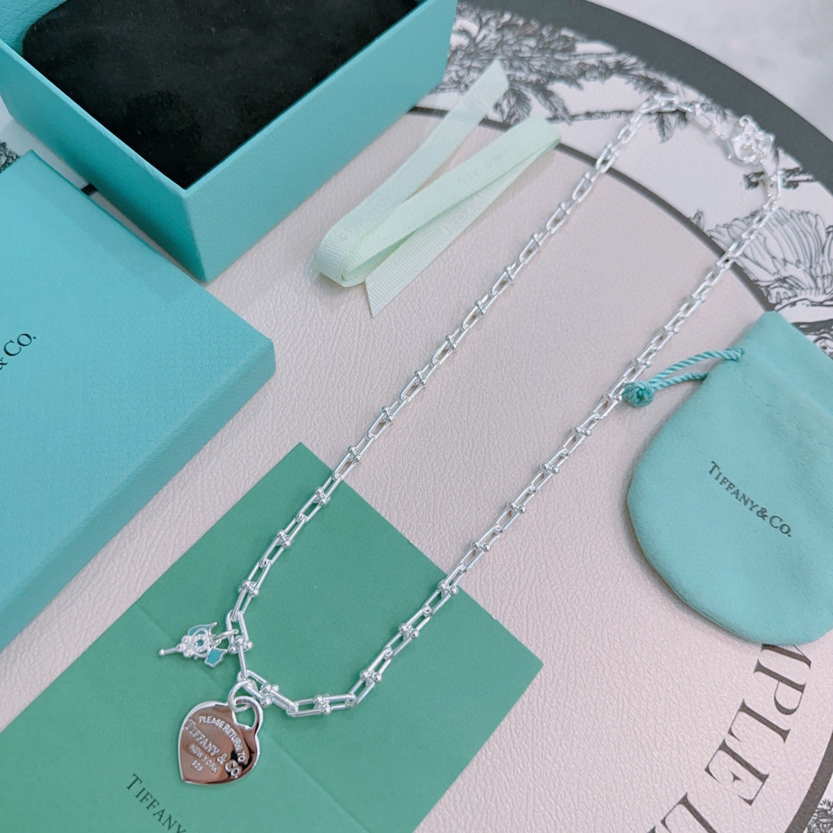 Signature Motif Pendant Necklace in Silver-Tone – Vintage Detail – Design 45 detail view