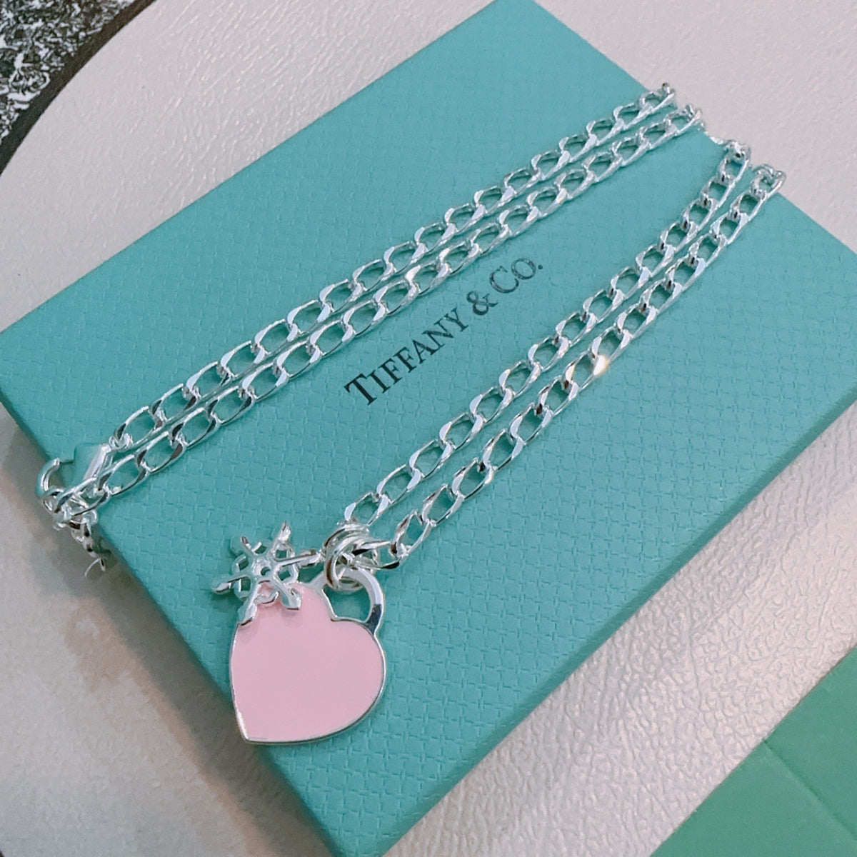 Signature Motif Pendant Necklace in Silver-Tone – Vintage Detail – Design 43 side detail