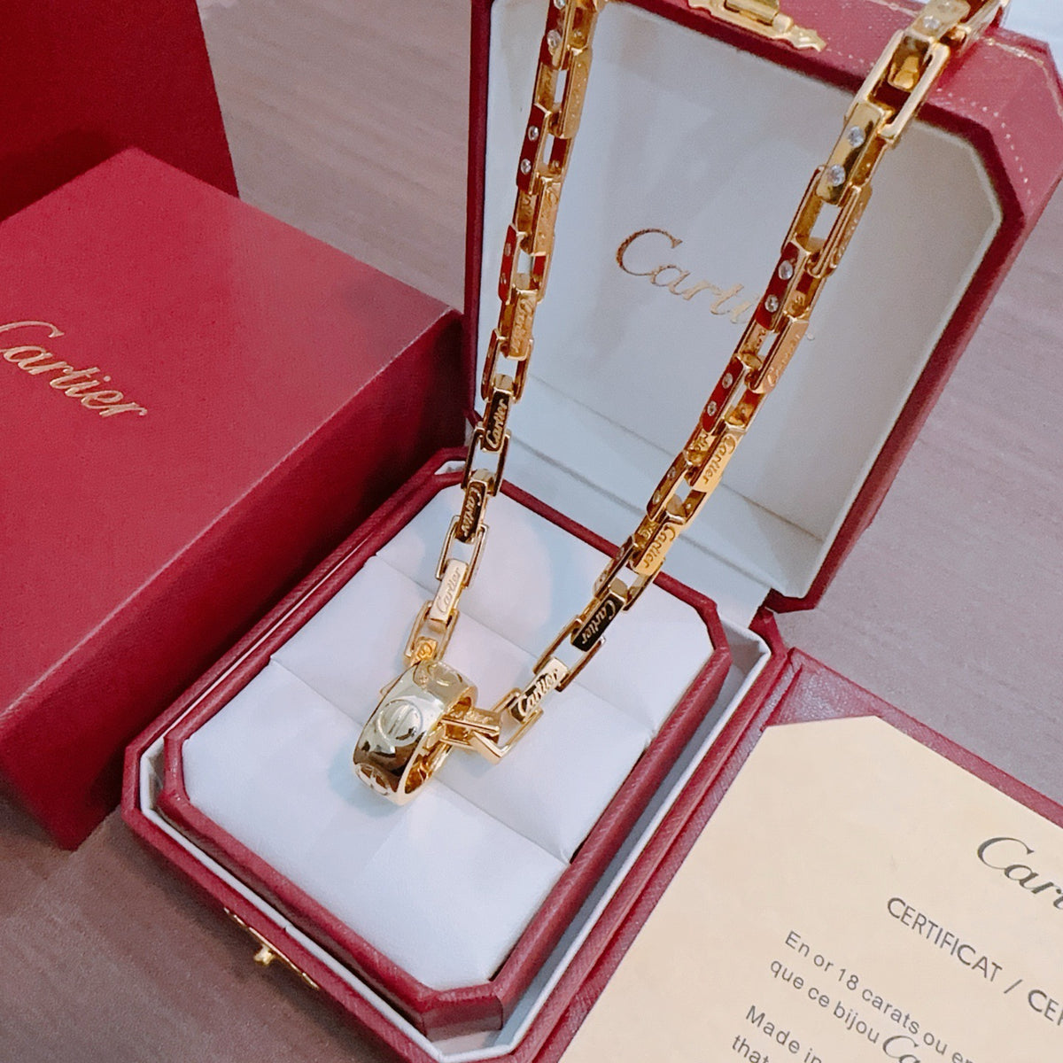 Sculptural Pendant Necklace in Gold-Tone with Crystal-Style Accents – Design 08 styled view