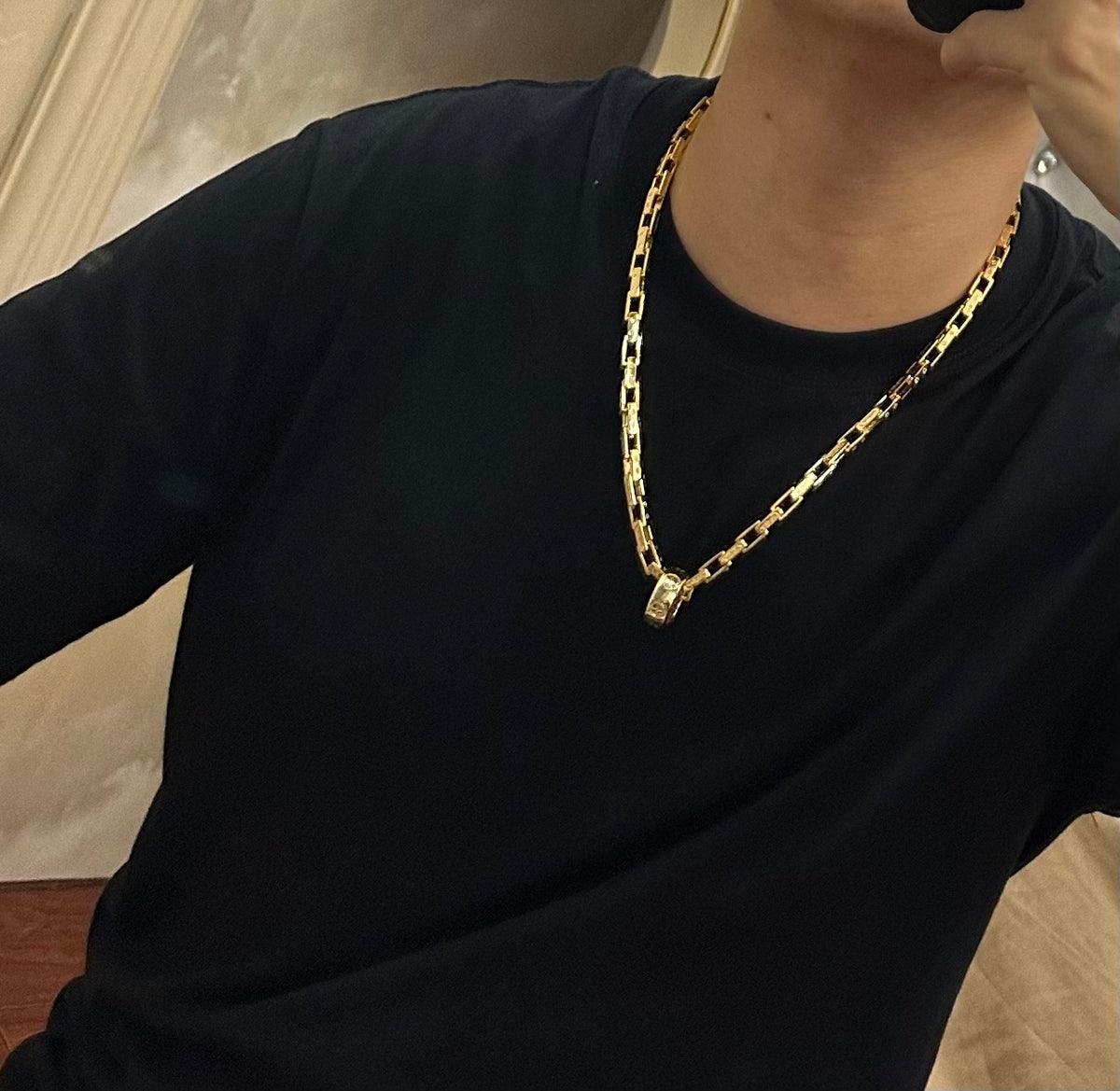 Sculptural Pendant Necklace in Gold-Tone with Crystal-Style Accents – Design 08 detail view