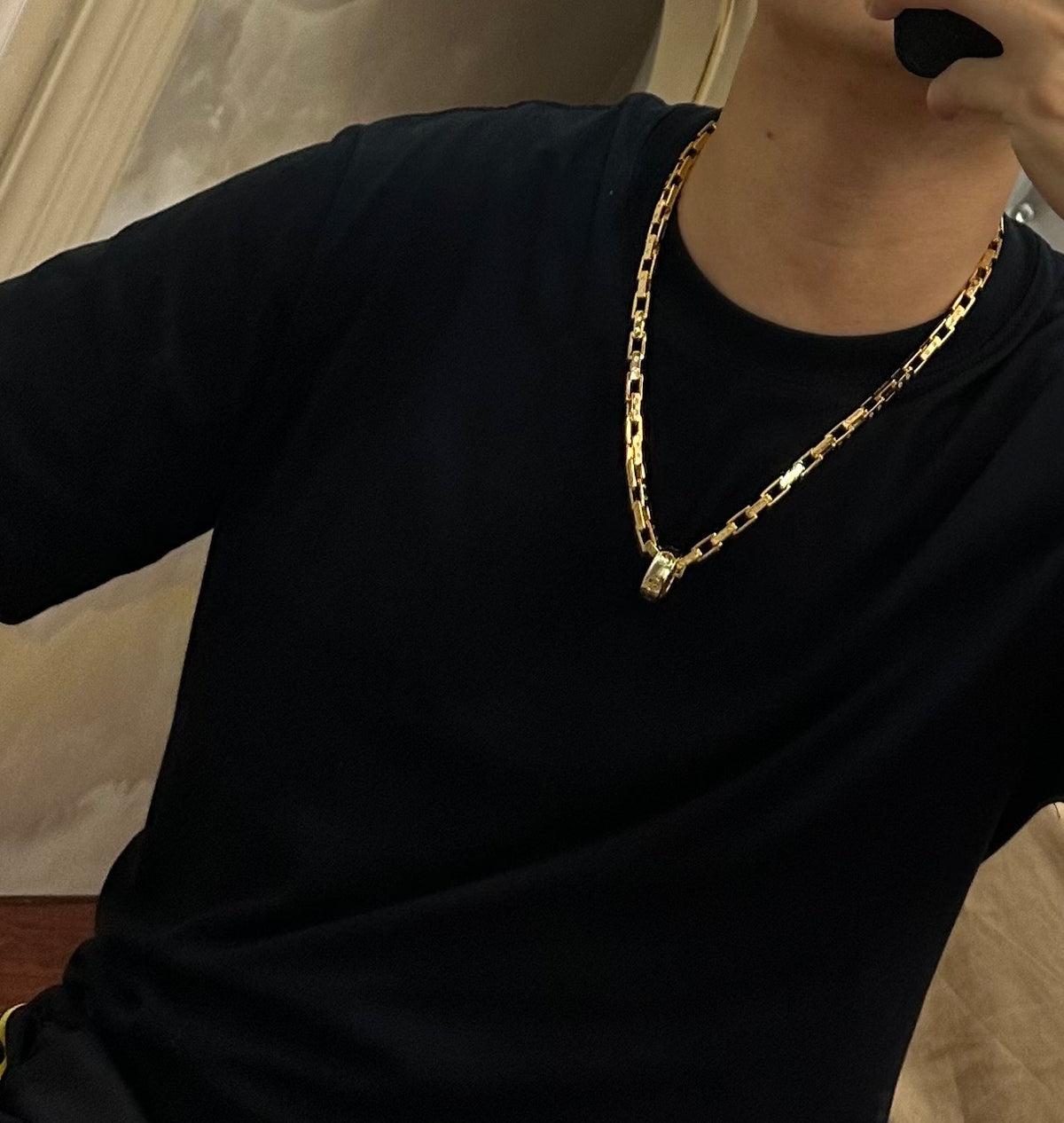 Sculptural Pendant Necklace in Gold-Tone with Crystal-Style Accents – Design 08 side detail