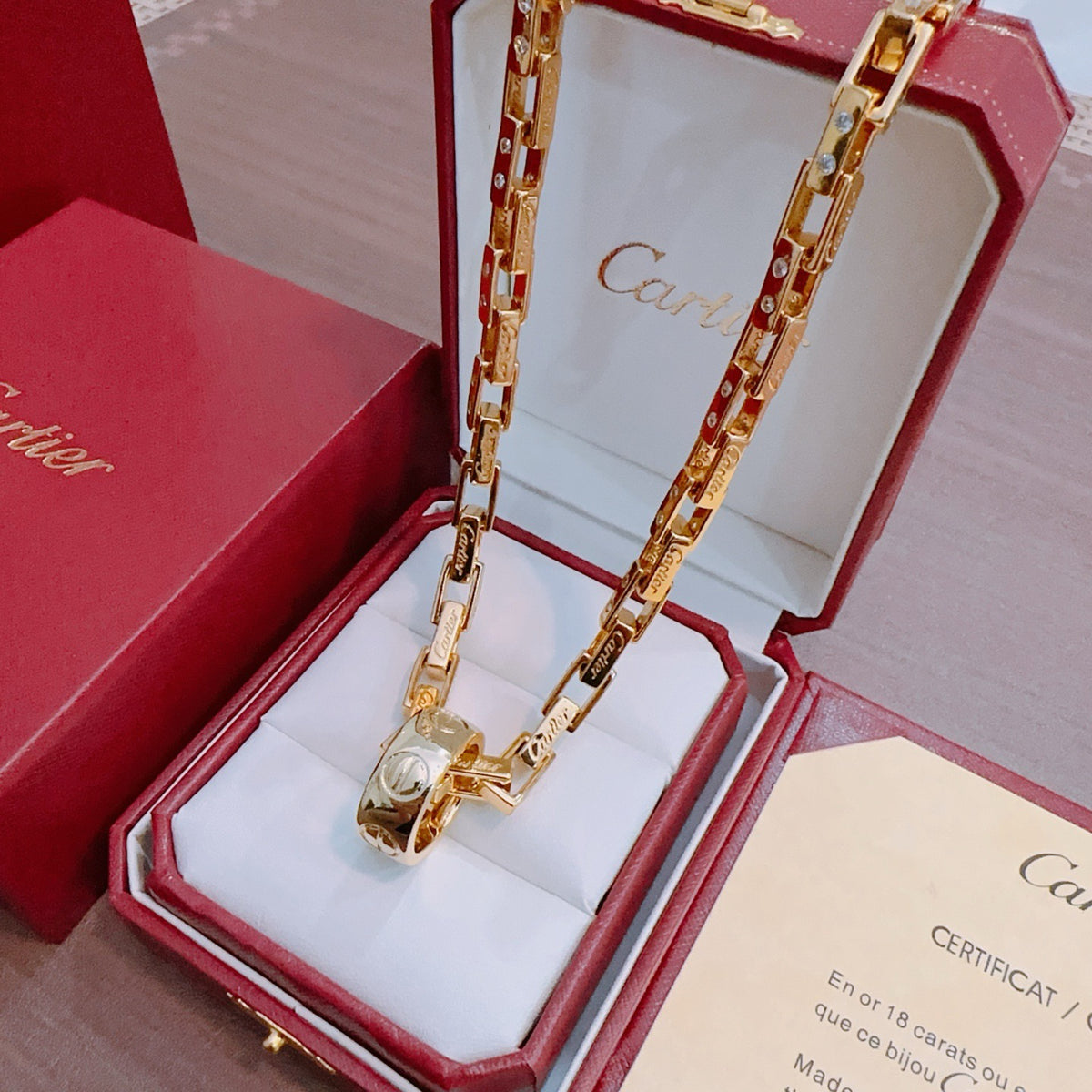 Sculptural Pendant Necklace in Gold-Tone with Crystal-Style Accents – Design 08 front view