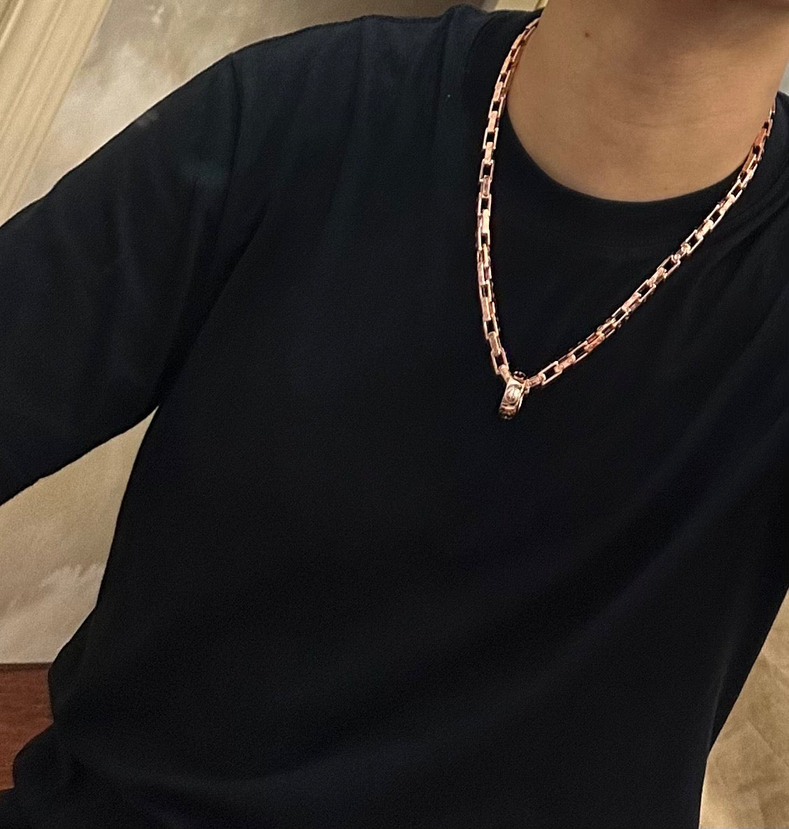 Sculptural Pendant Necklace in Gold-Tone with Crystal-Style Accents – Design 07 detail view