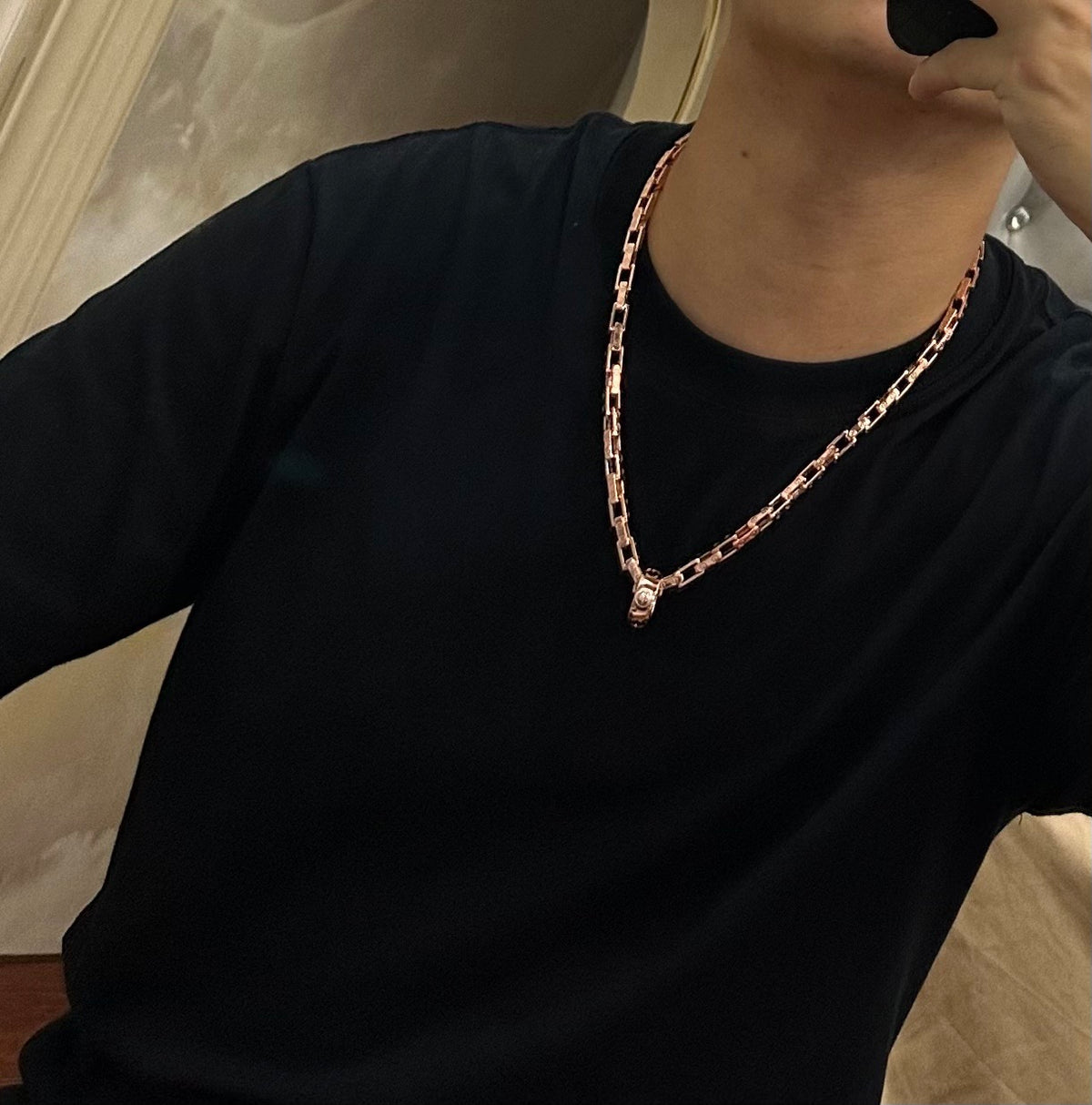 Sculptural Pendant Necklace in Gold-Tone with Crystal-Style Accents – Design 07 side detail