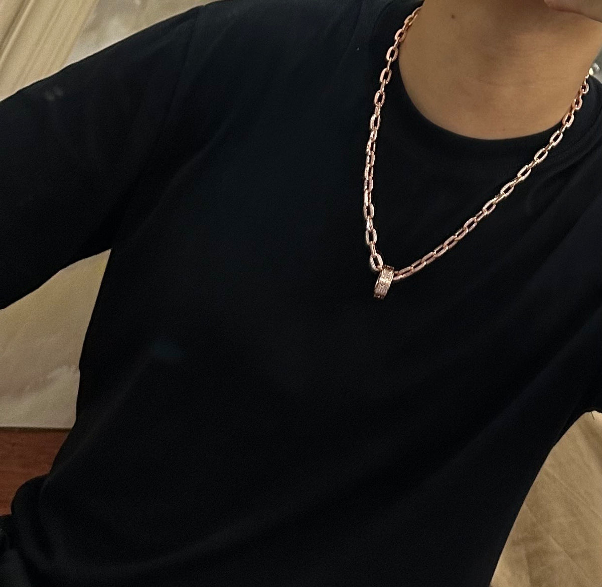 Sculptural Pendant Necklace in Gold-Tone with Crystal-Style Accents – Design 06 side detail