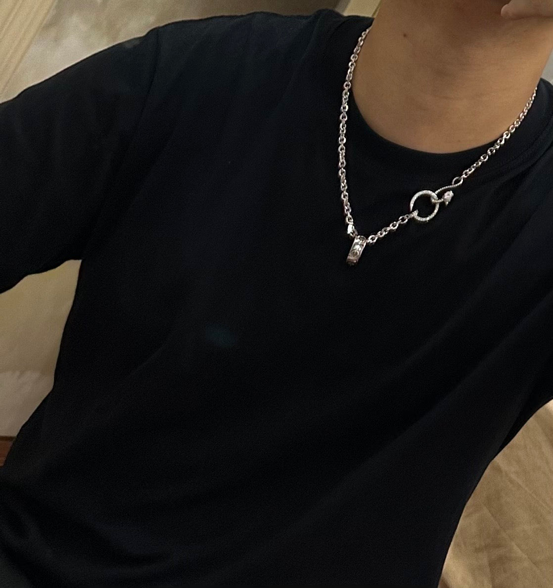 Sculptural Pendant Necklace in Gold-Tone with Crystal-Style Accents – Design 05 side detail