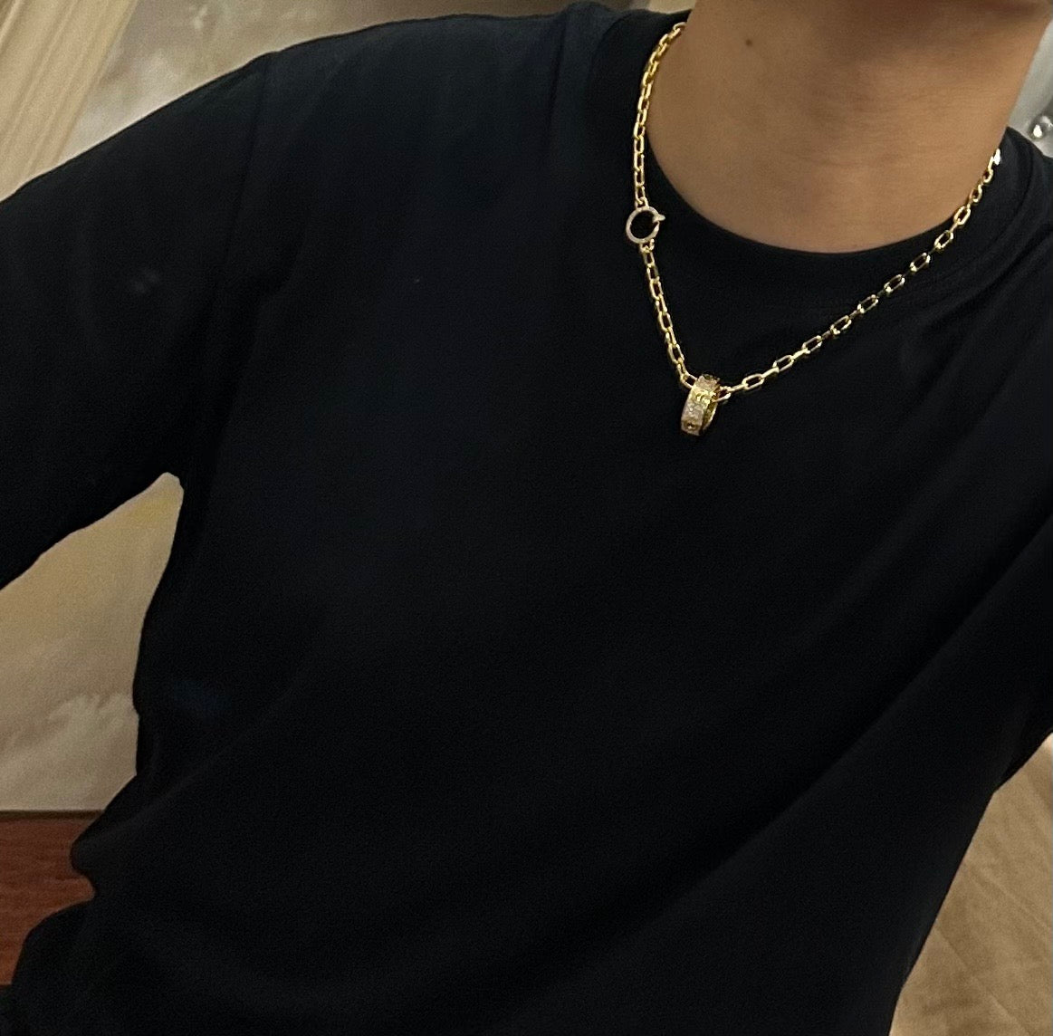 Sculptural Pendant Necklace in Gold-Tone with Crystal-Style Accents – Design 04 side detail