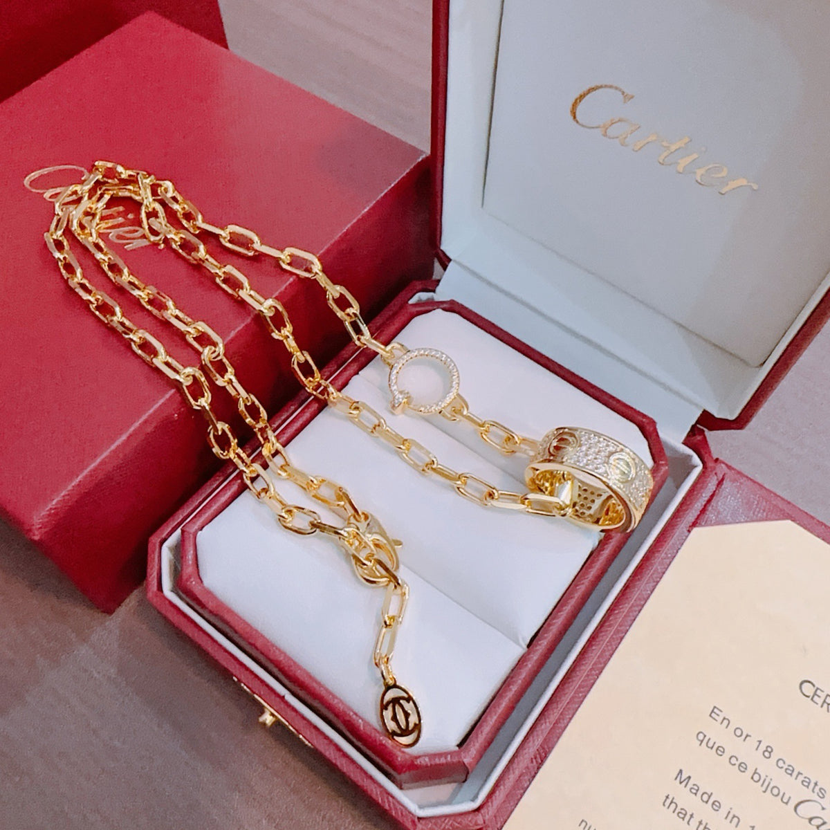 Sculptural Pendant Necklace in Gold-Tone with Crystal-Style Accents – Design 04 styled view