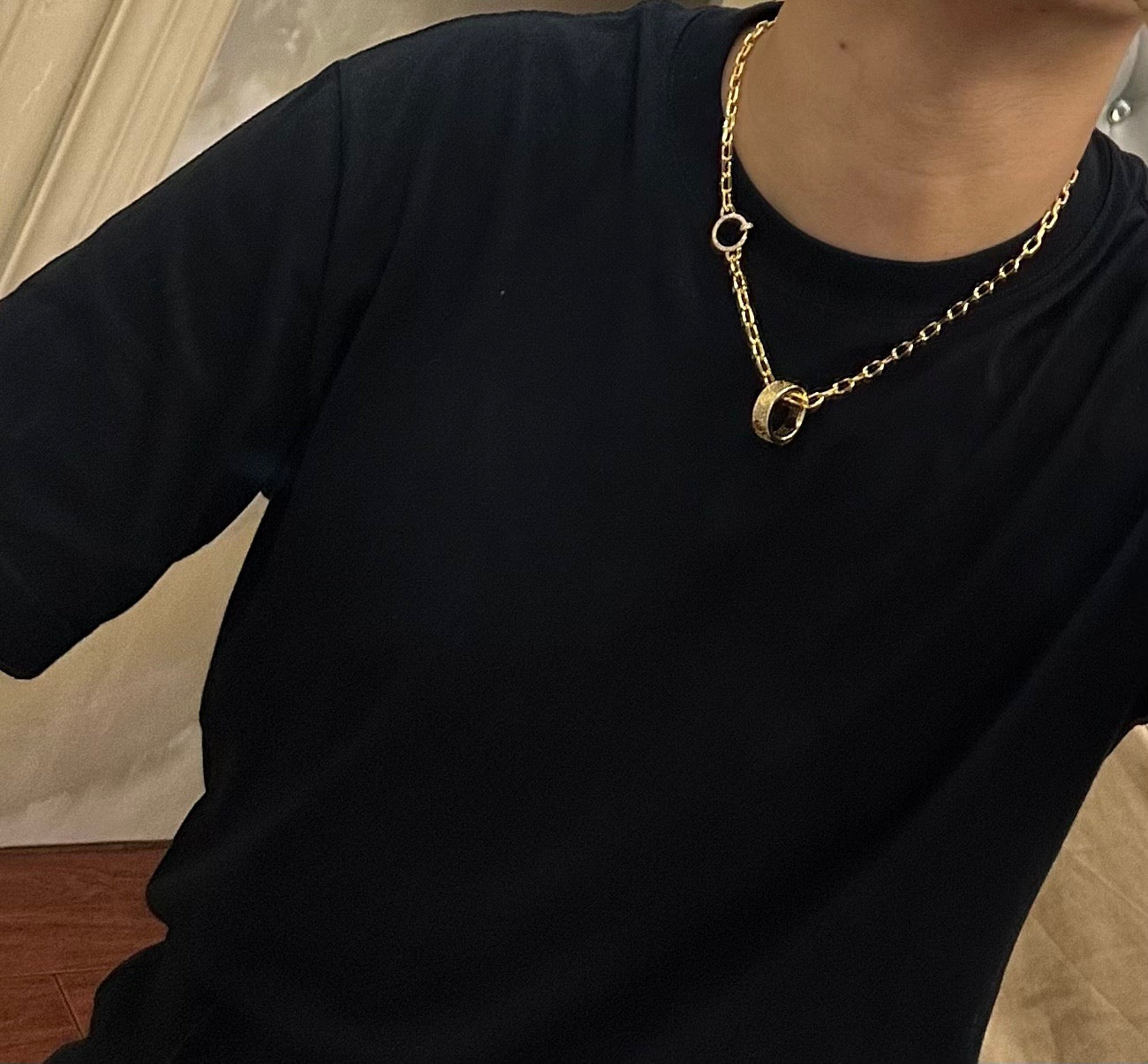 Sculptural Pendant Necklace in Gold-Tone with Crystal-Style Accents – Design 04 detail view