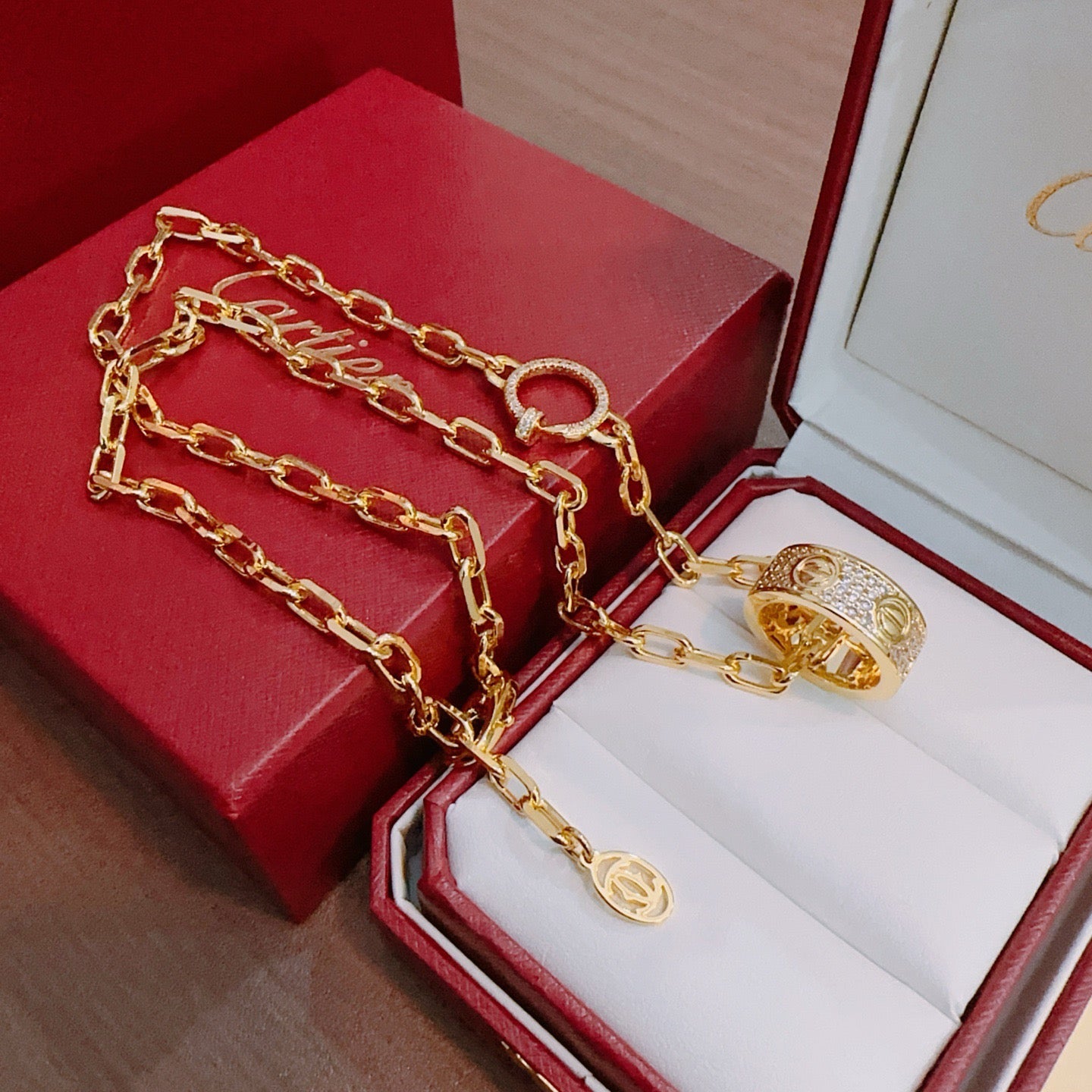 Sculptural Pendant Necklace in Gold-Tone with Crystal-Style Accents – Design 04 close-up detail