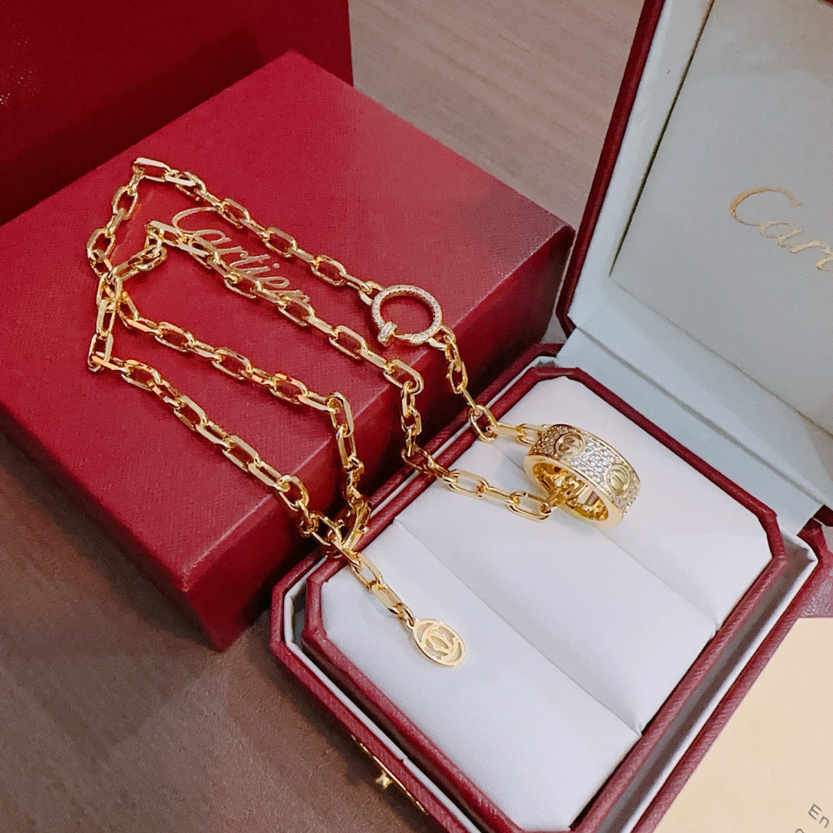 Sculptural Pendant Necklace in Gold-Tone with Crystal-Style Accents – Design 04 main product view