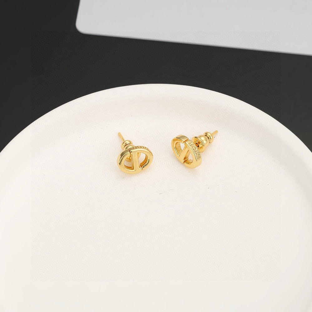 Graphic Letter Motif Stud Earrings in Silver-Tone – Design 003 front view