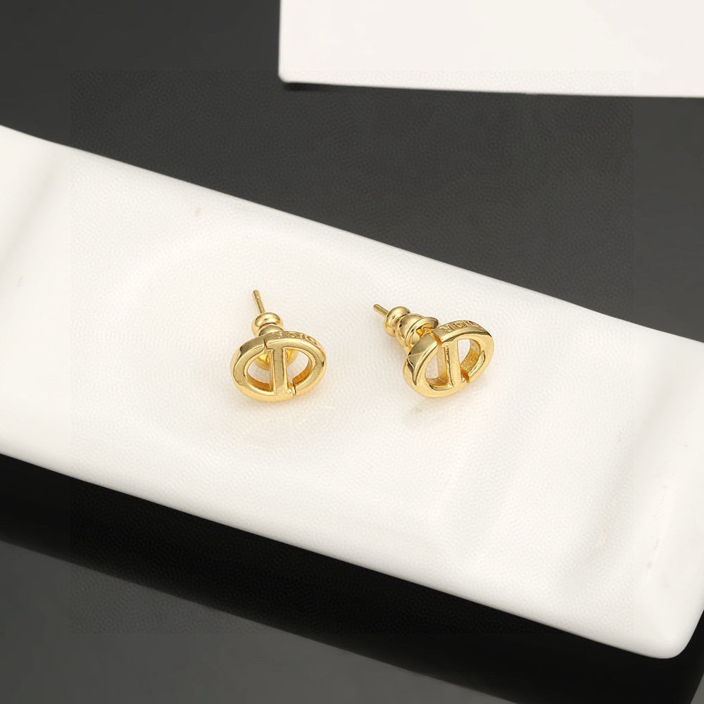 Graphic Letter Motif Stud Earrings in Silver-Tone – Design 003 front view