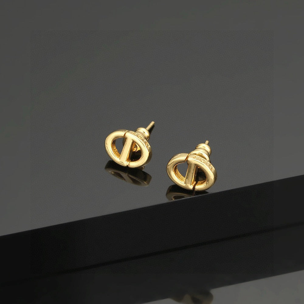Graphic Letter Motif Stud Earrings in Silver-Tone – Design 003 main product view