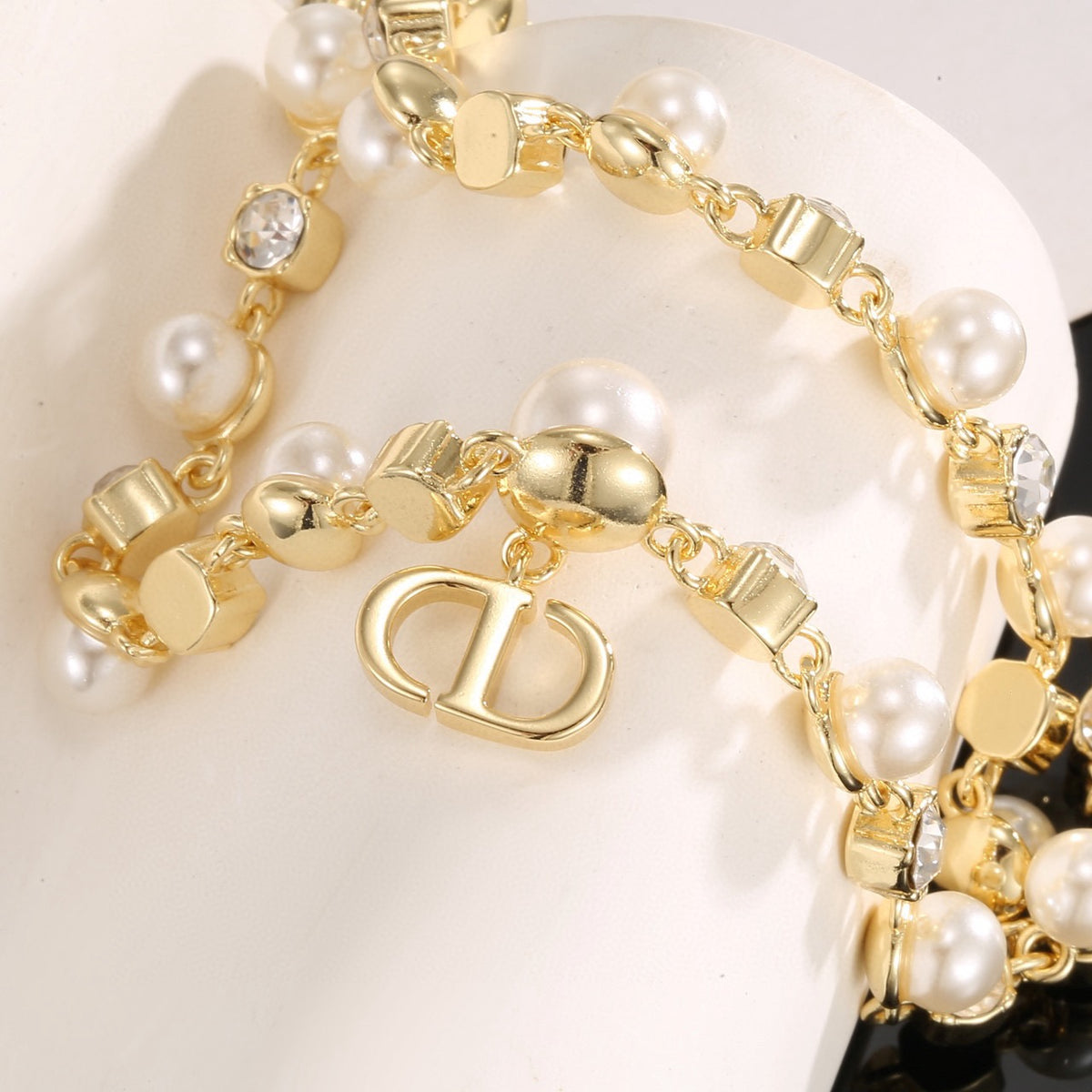 Graphic Letter Motif Pendant Necklace in Gold-Tone with Crystal-Style Accents – Design 003 styled view