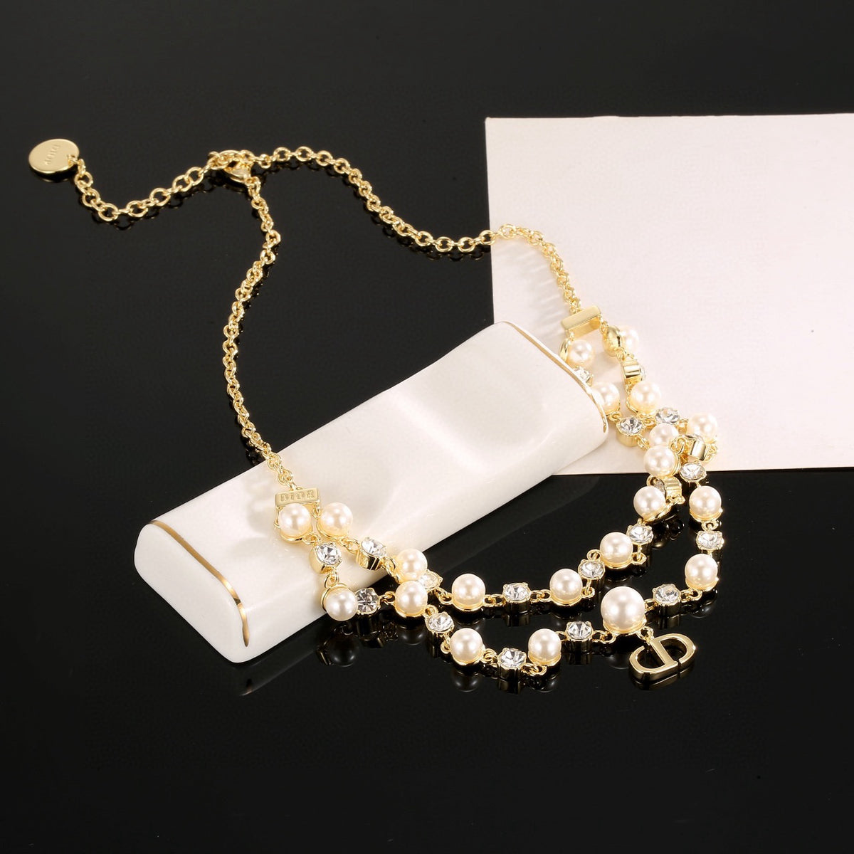 Graphic Letter Motif Pendant Necklace in Gold-Tone with Crystal-Style Accents – Design 005 main product view