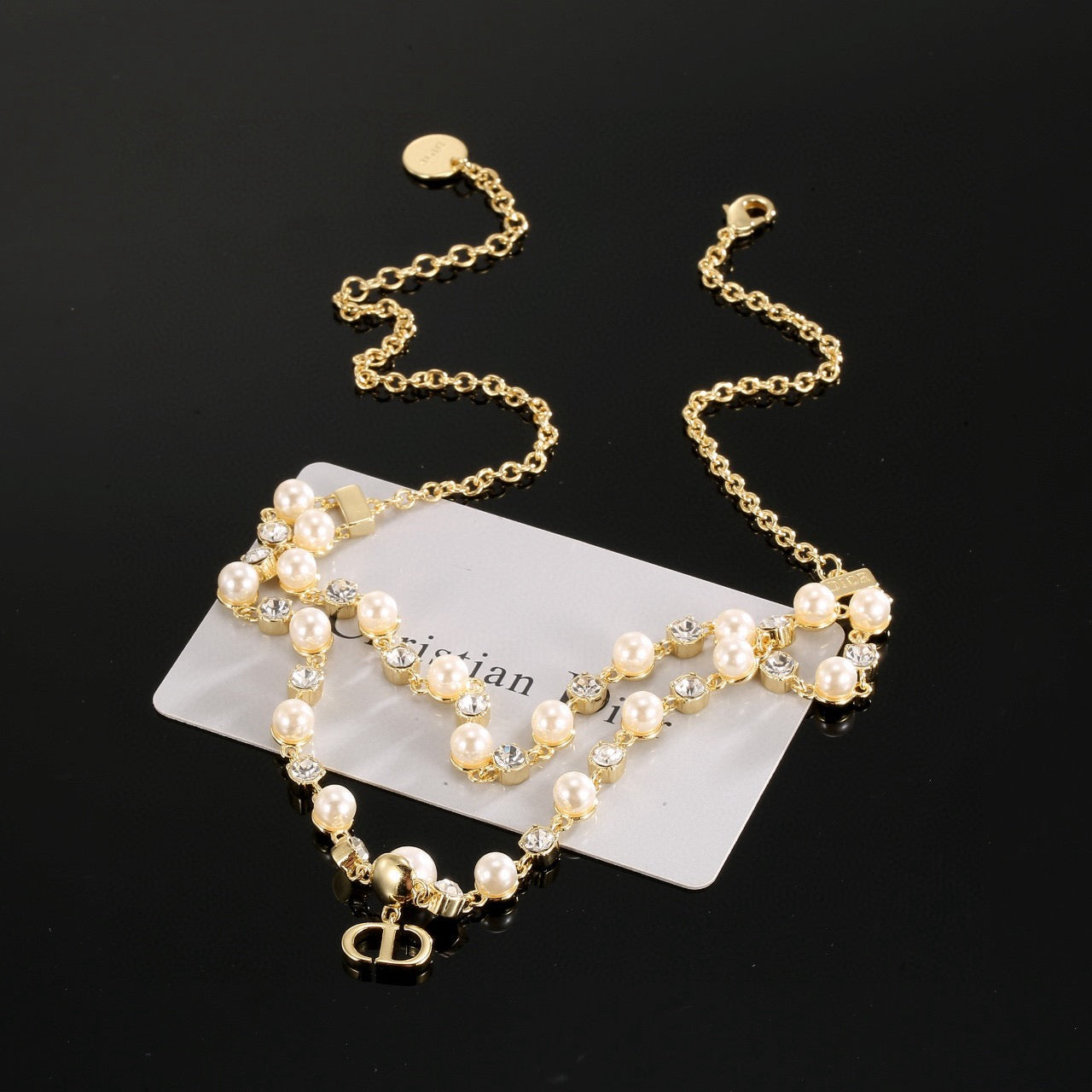 Graphic Letter Motif Pendant Necklace in Gold-Tone with Crystal-Style Accents – Design 003 main product view