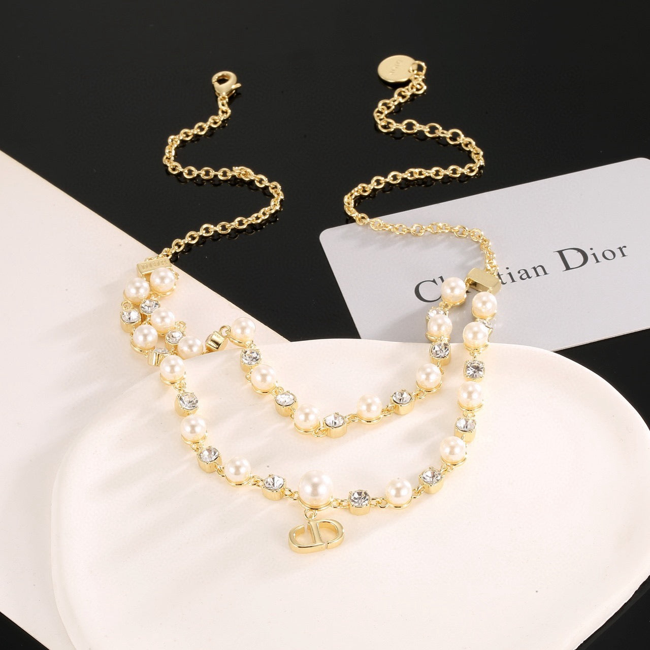 Graphic Letter Motif Pendant Necklace in Gold-Tone with Crystal-Style Accents – Design 003 close-up detail