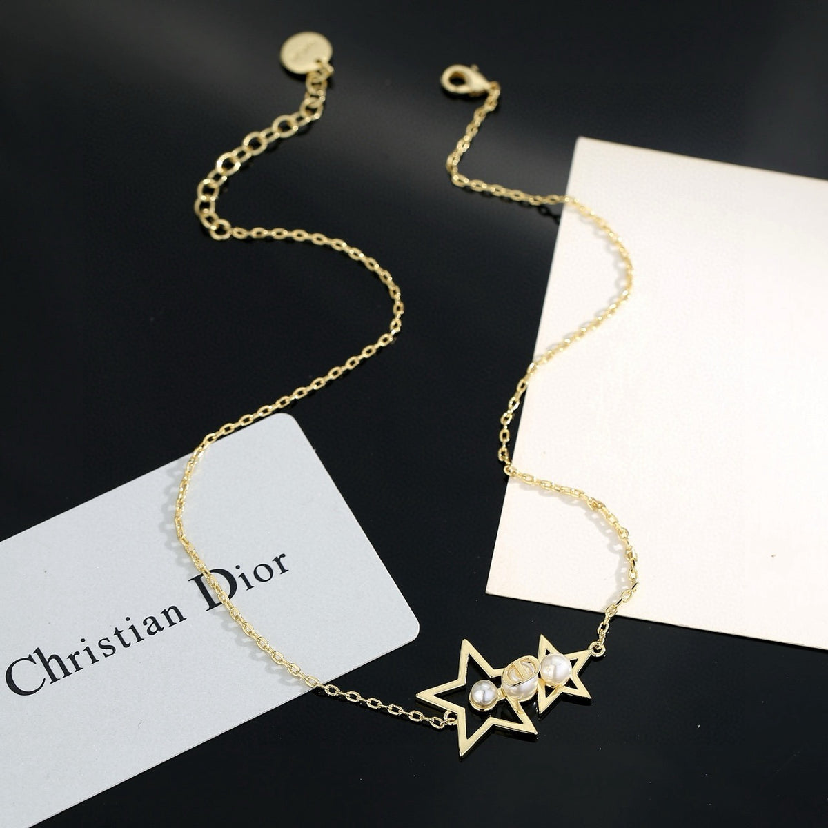 Star Motif Pendant Necklace in Polished Metal-Tone with Crystal-Style Accents – Design 003 side detail