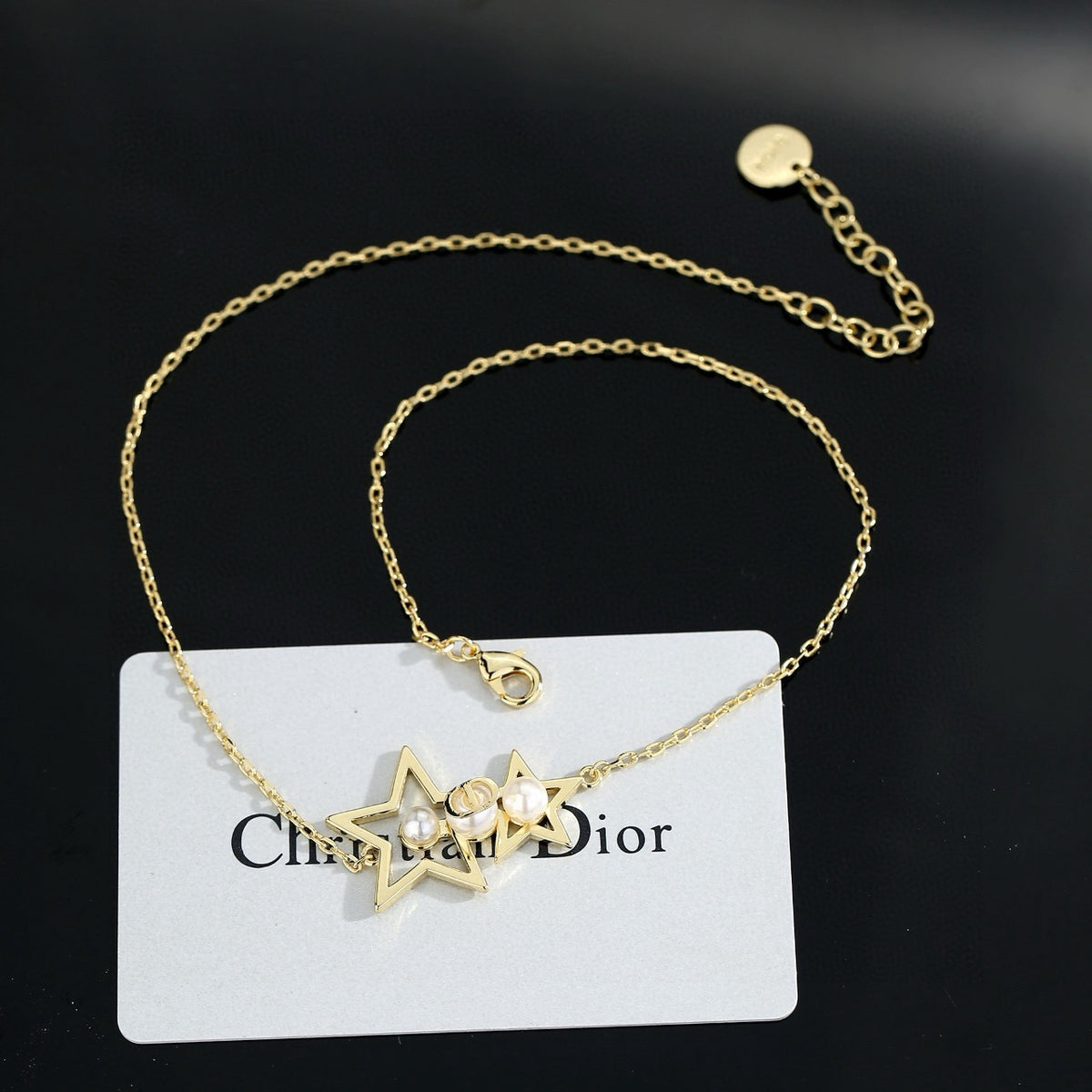Star Motif Pendant Necklace in Polished Metal-Tone with Crystal-Style Accents – Design 001 main product view