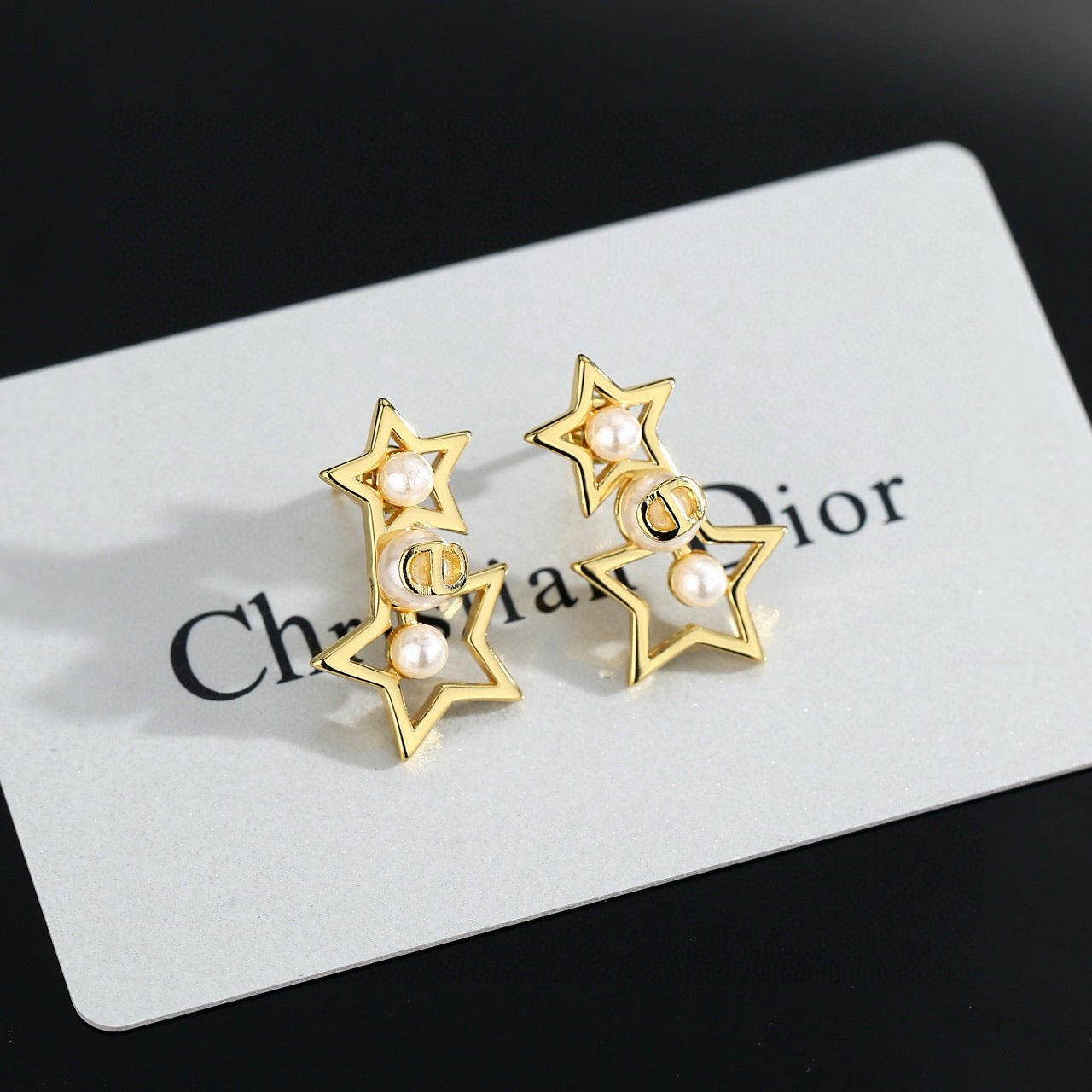 Star Motif Stud Earrings in Polished Metal-Tone with Crystal-Style Accents – Design 002 main product view