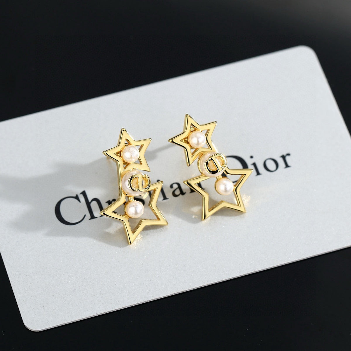 Star Motif Stud Earrings in Polished Metal-Tone with Crystal-Style Accents – Design 002 main product view