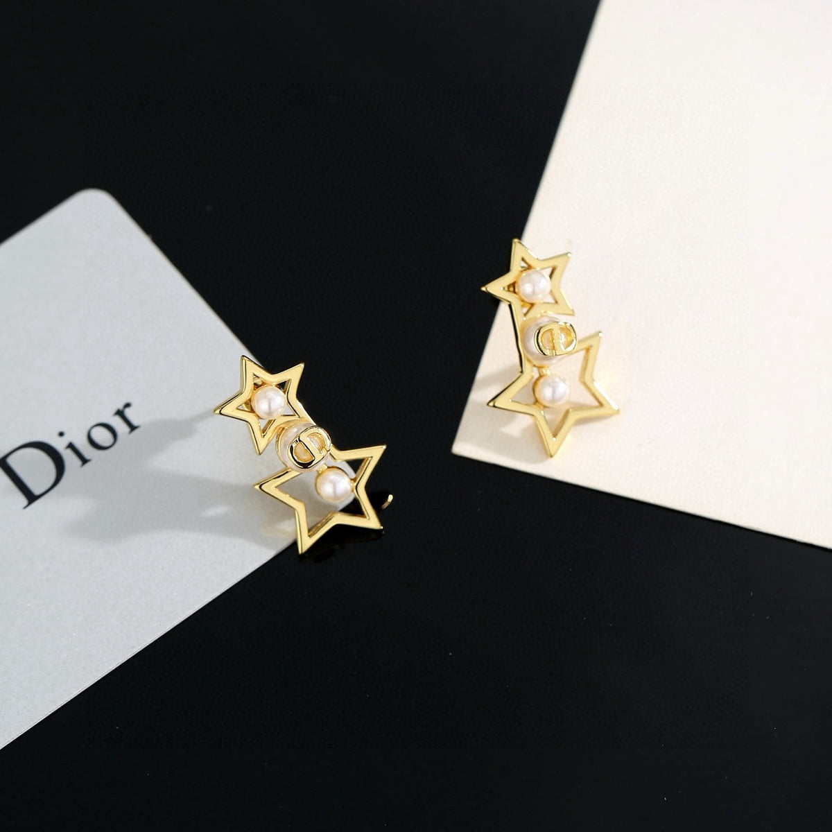 Star Motif Stud Earrings in Polished Metal-Tone with Crystal-Style Accents – Design 002 side detail
