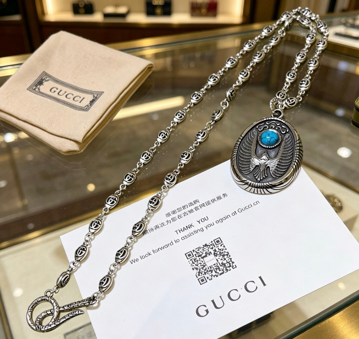 Double-G Emblem Pendant Necklace in Polished Metal-Tone – Design 251 front product view