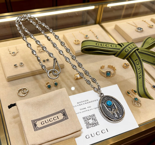 Double-G Emblem Pendant Necklace in Polished Metal-Tone – Design 251 main product view