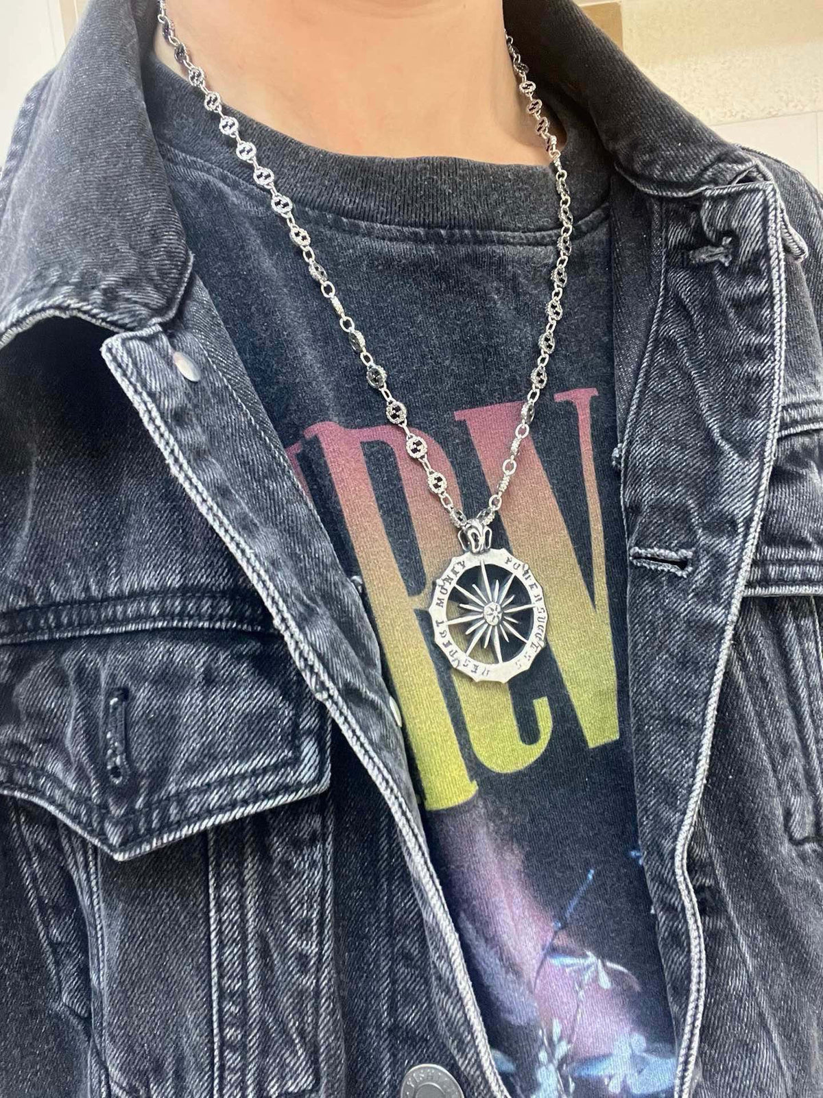 Double-G Emblem Pendant Necklace in Polished Metal-Tone – Design 250 styled product view