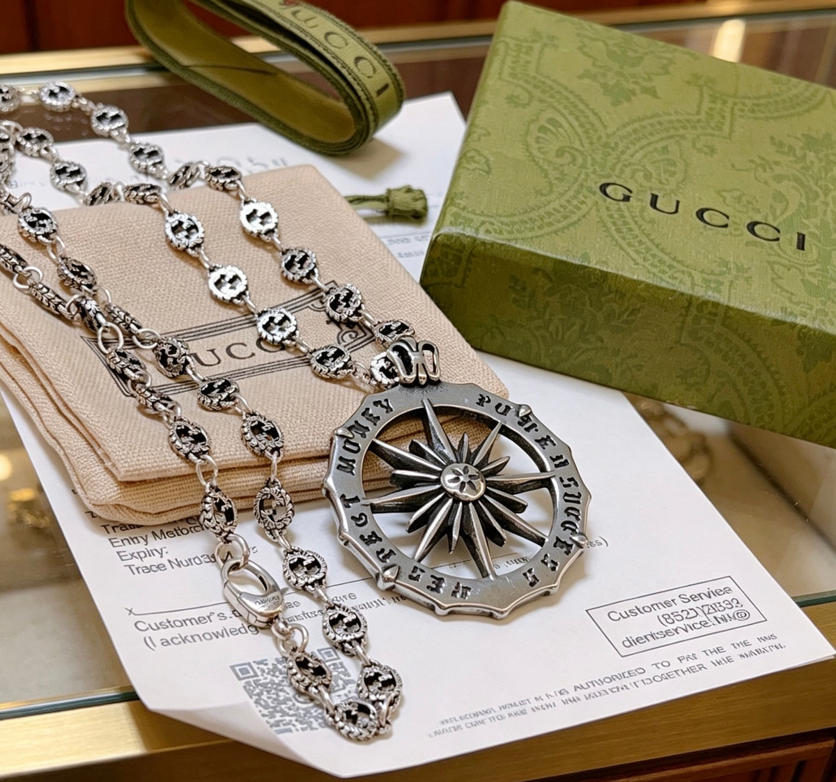 Double-G Emblem Pendant Necklace in Polished Metal-Tone – Design 250 front product view
