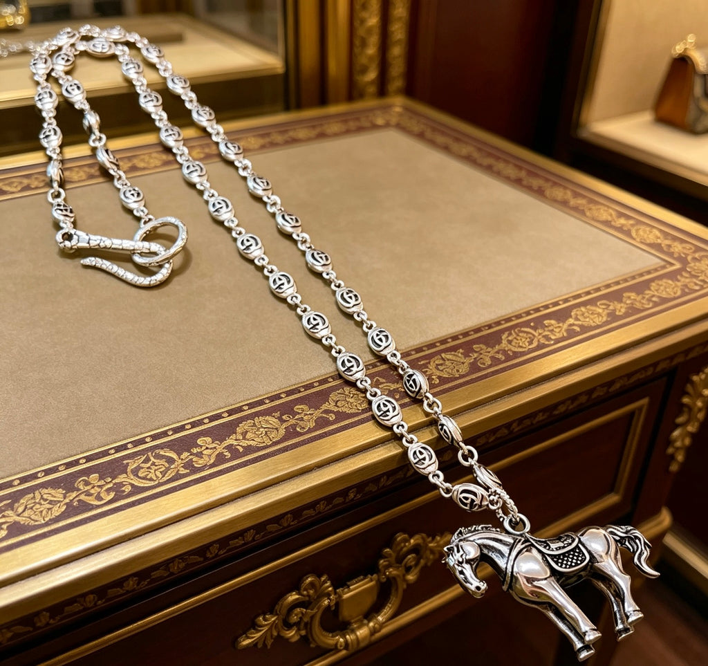 Double-G Emblem Pendant Necklace in Polished Metal-Tone – Design 164 main product view