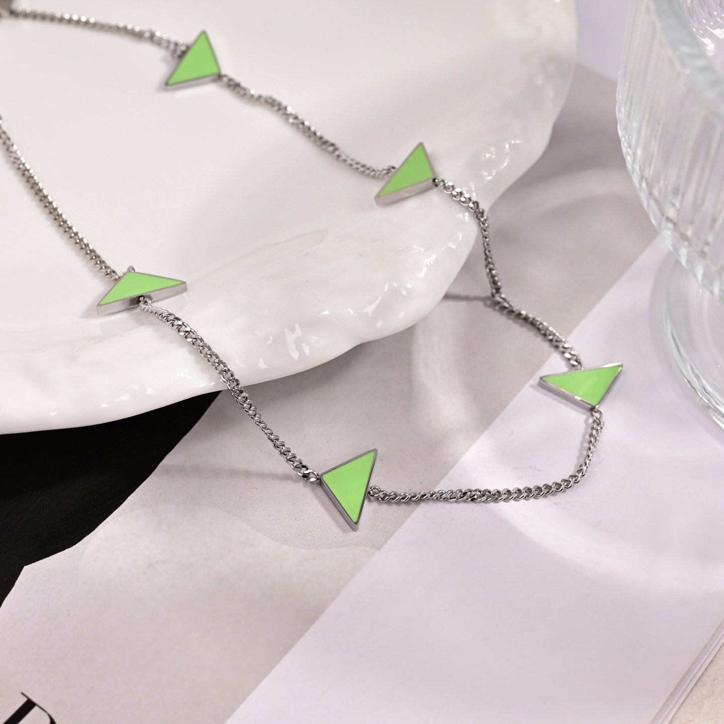 Triangle Pendant Necklace in Gold-Tone – Triangle Detail – Design 02 side detail
