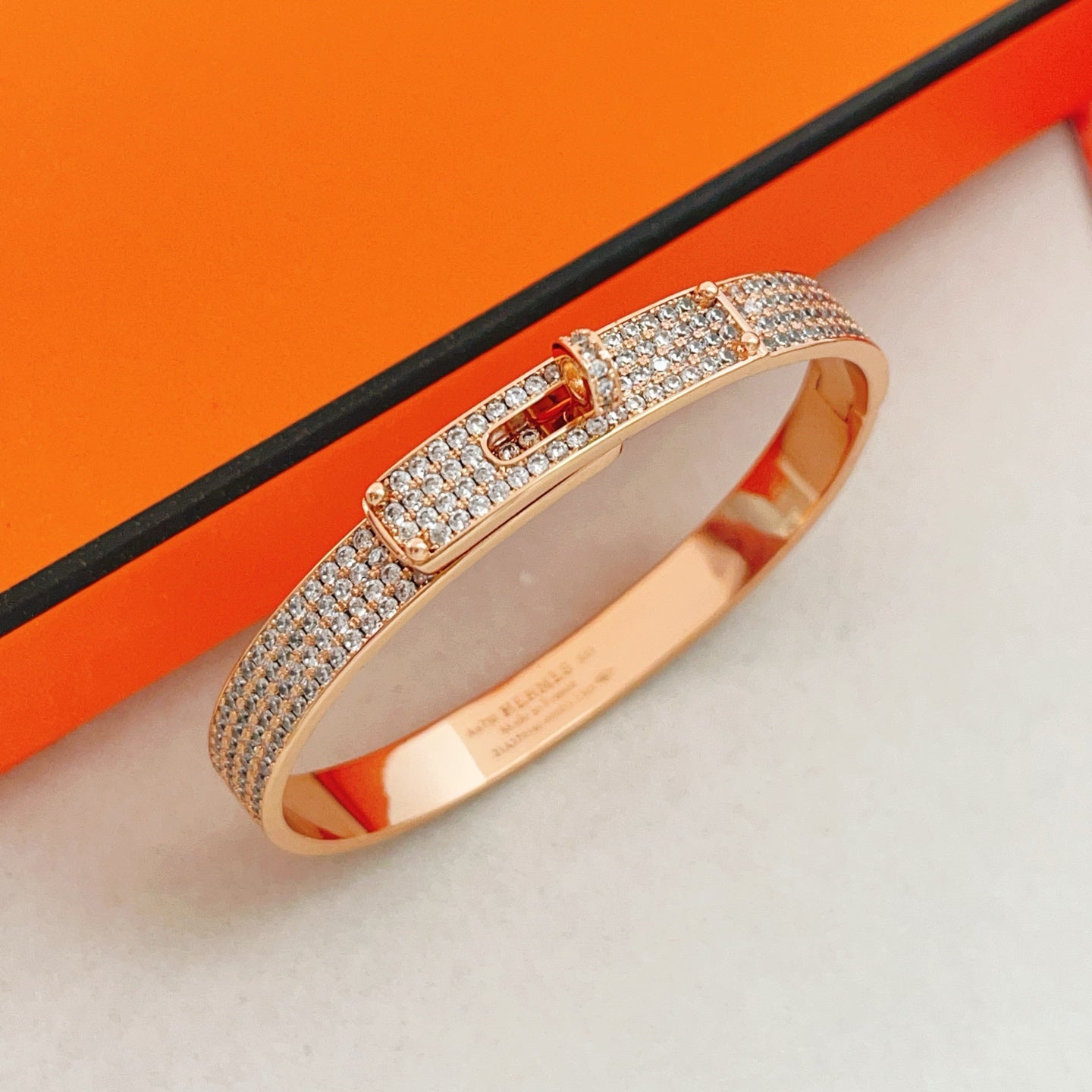 Geometric Emblem Bangle in Rose-Gold-Tone – Rose Gold Detail – Design 004 main product view