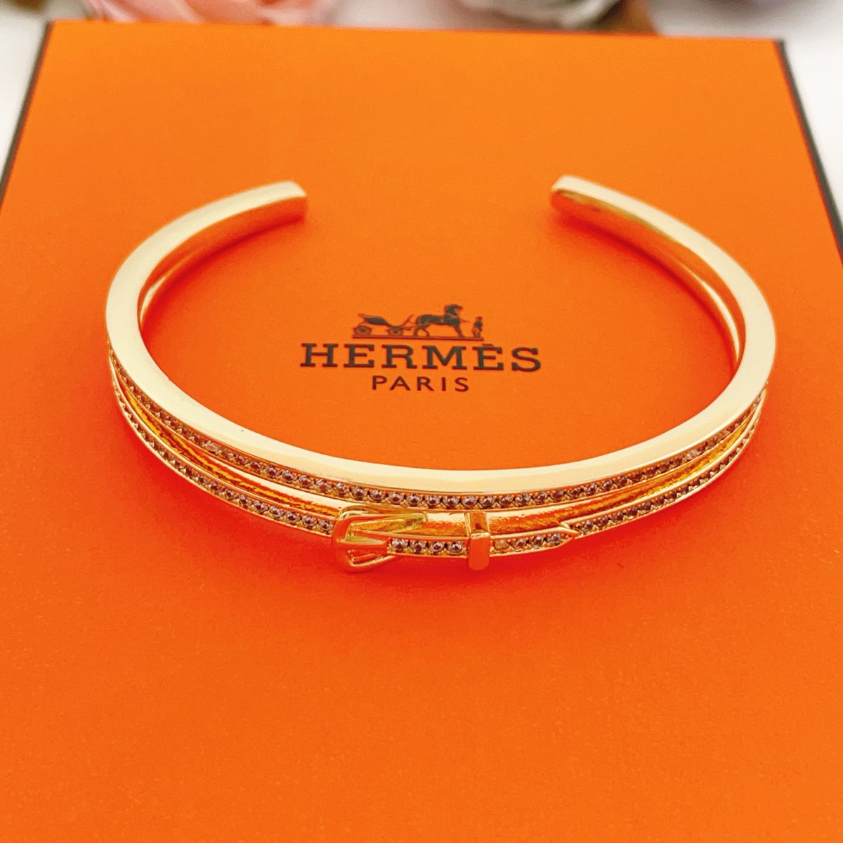 Geometric Emblem Bangle in Gold-Tone – Gold Detail front product view