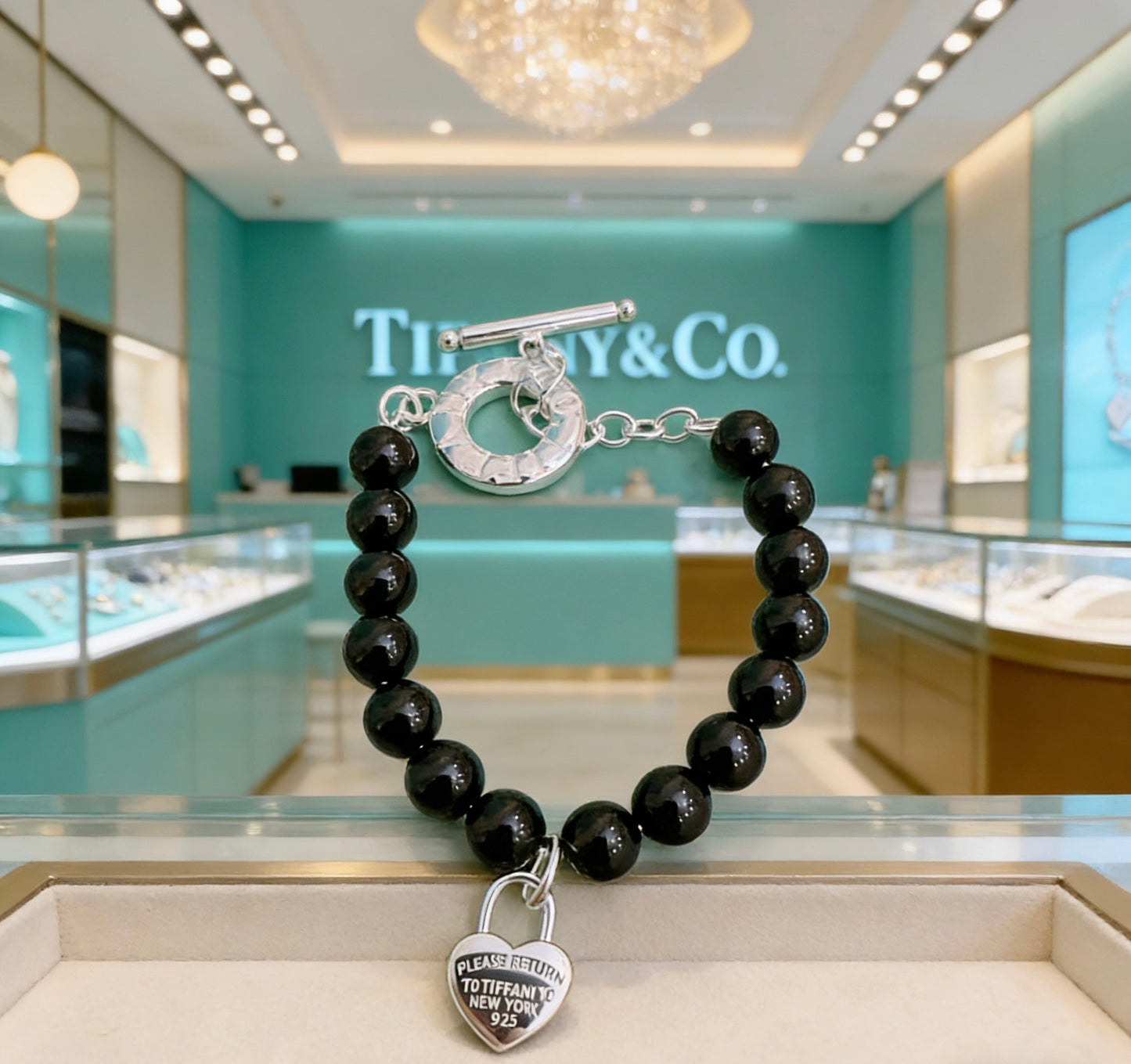 Signature Motif Bracelet in Silver-Tone – Agate Detail – Design 02 styled product view