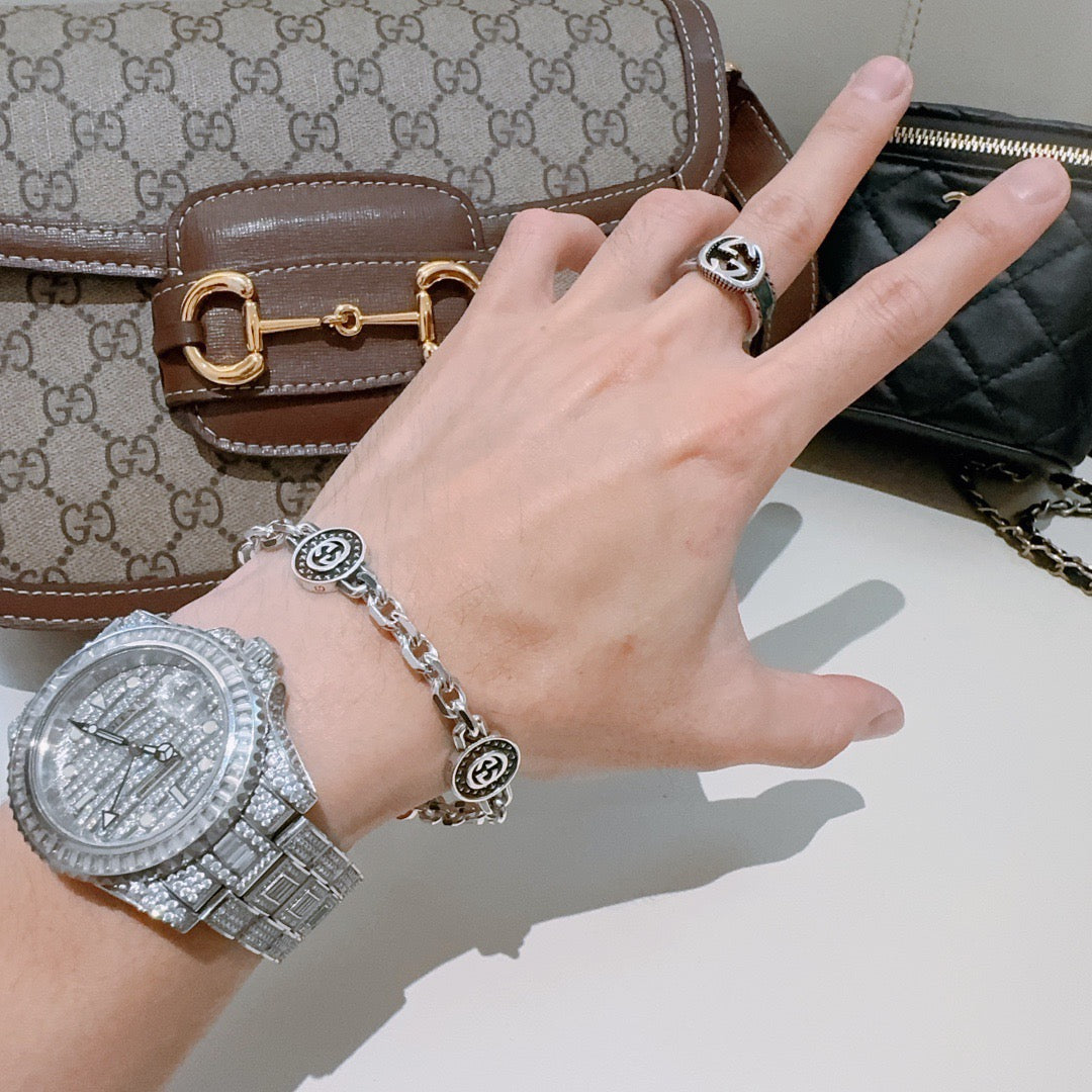 Geometric Emblem Bracelet in Polished Metal-Tone – Design 114 styled product view